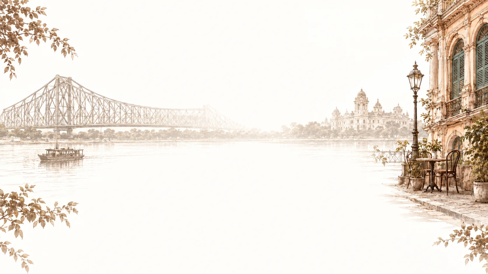 Vintage Kolkata café background with Howrah Bridge, inspired by freshly brewed coffee at The Calcutta Quiet